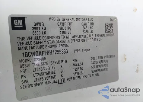 2017 Chevrolet Express 2500 Work Van из США, поврежденный, VIN 1GCWGAFF8H1255833